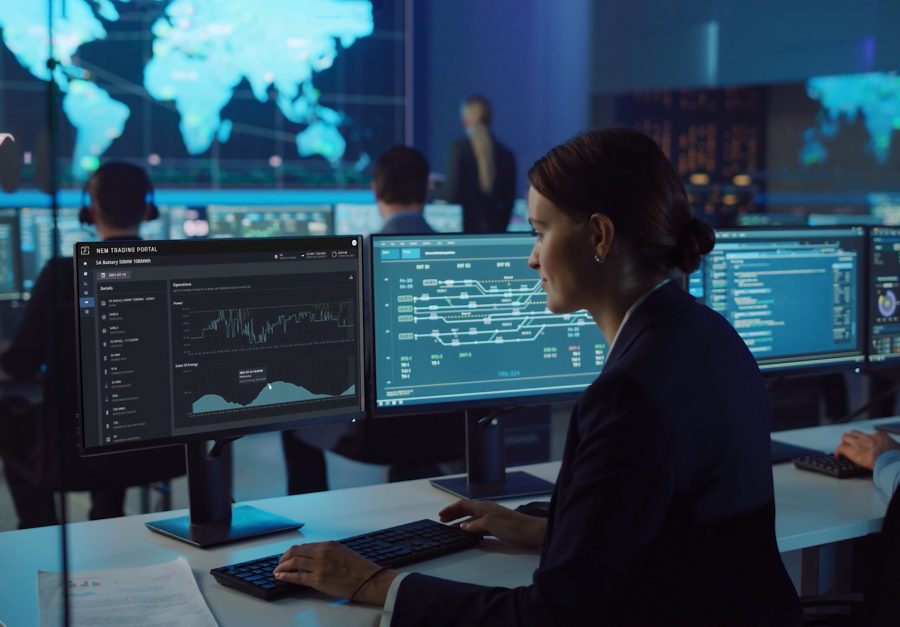 Woman at computer with Mosaic bidding platform